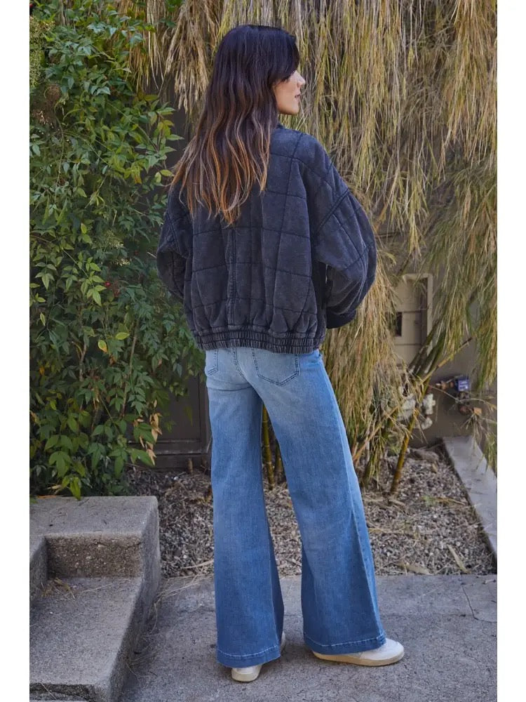 Charcoal Quilted Knit Mineral Washed Jacket