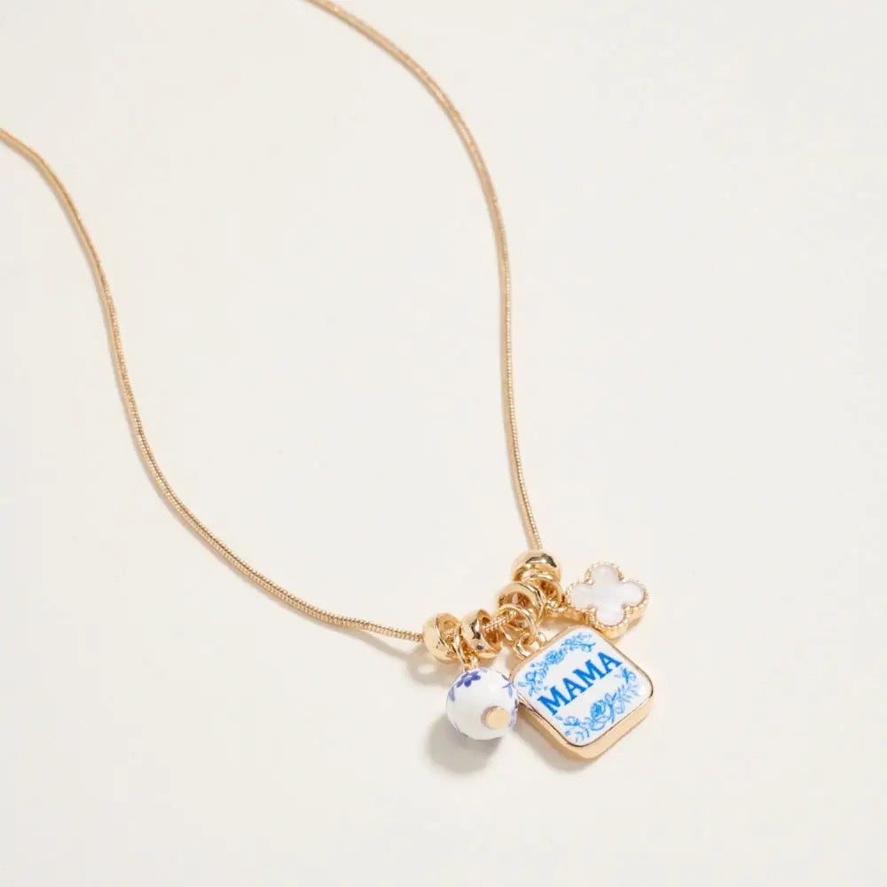 Mama Floral Pendant Charm Necklace