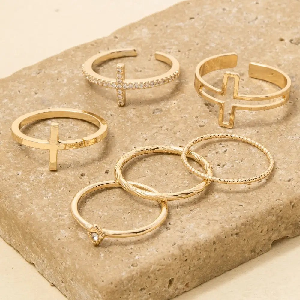 Set of 6 Assorted Cross Rings