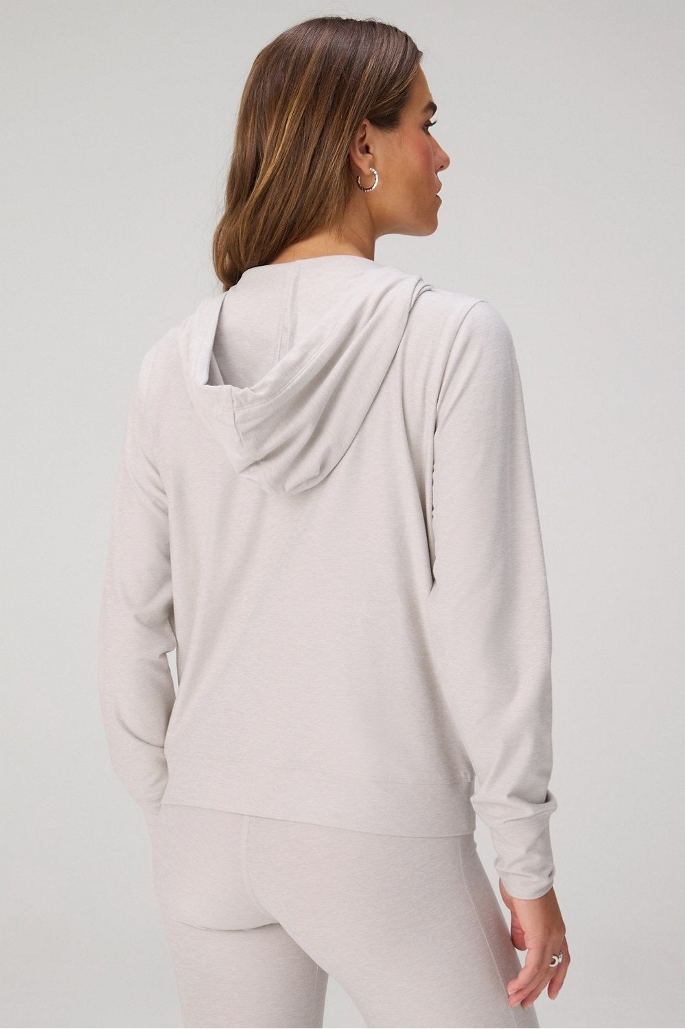 Fabletics Cloud Jersey Full Zip Hoodie-Lt Sand Heather