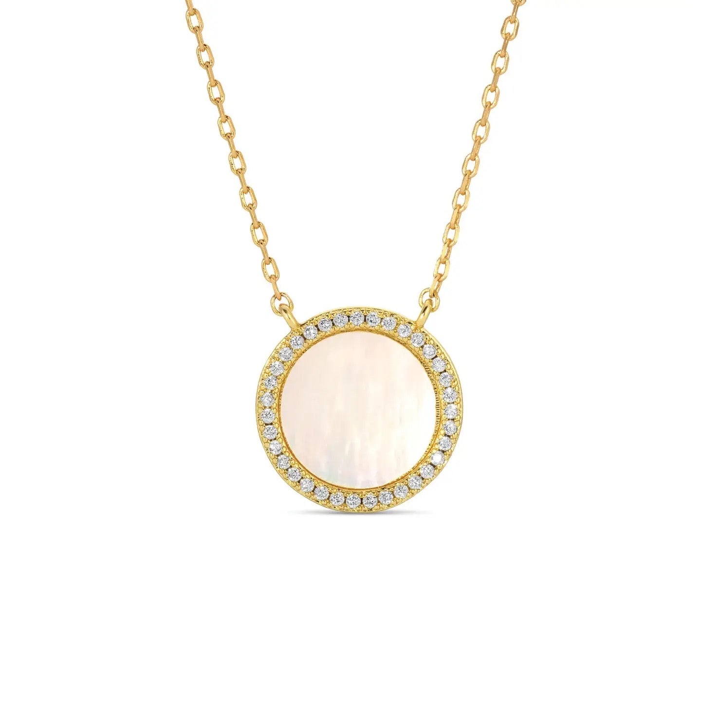 Splendid Iris Round Pave Shell Necklace