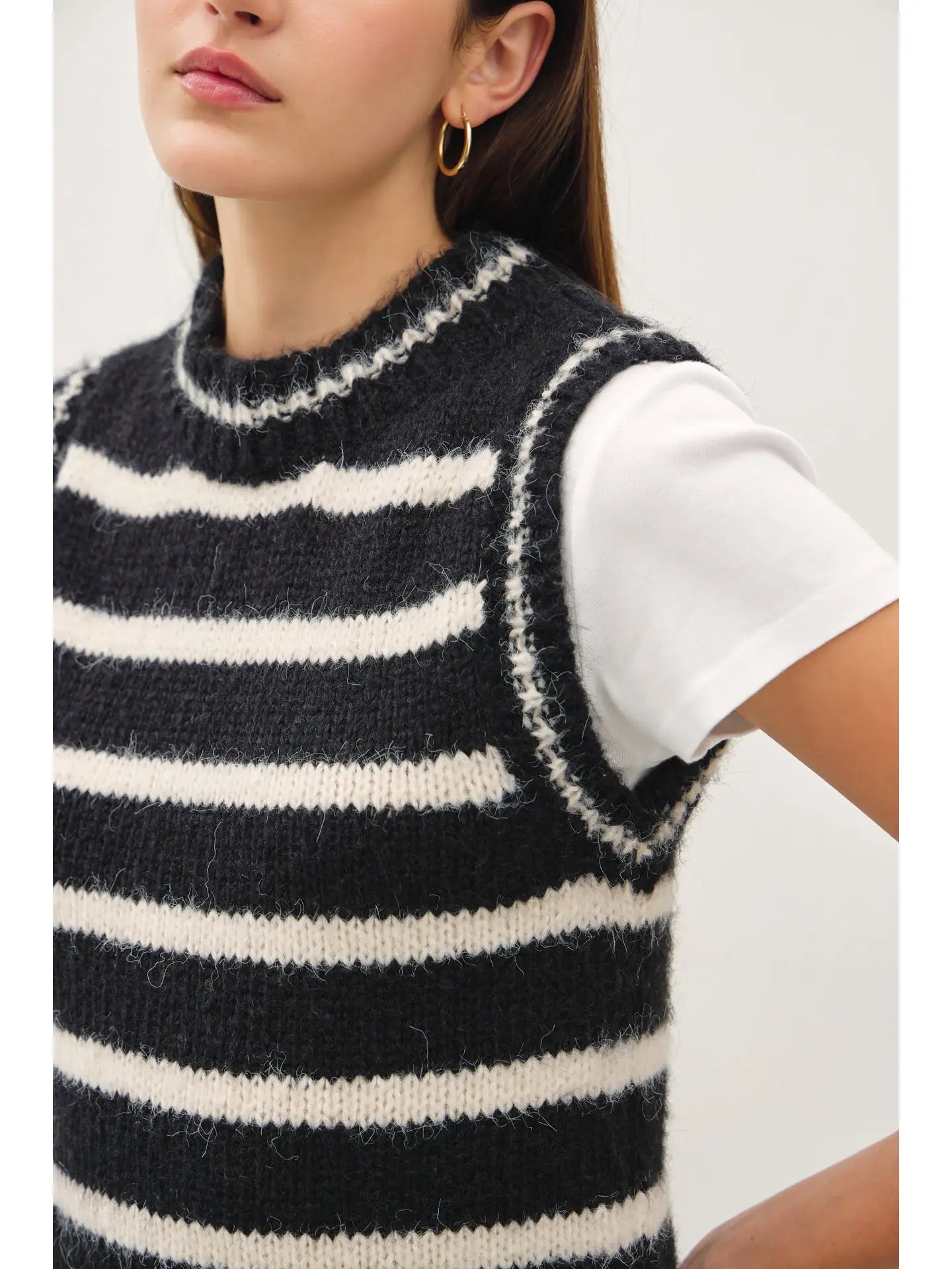 Black Striped Sweater Vest Top