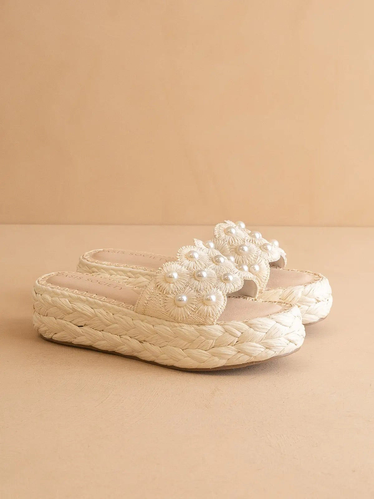 Ivory Pearl Raffia Platform Sandal