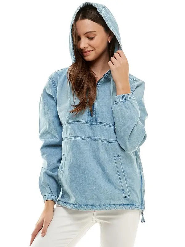 Denim Jacket Pullover w/ Hoodie