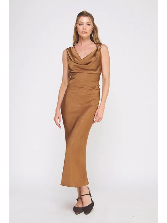 Caramel Draped Midi Dress