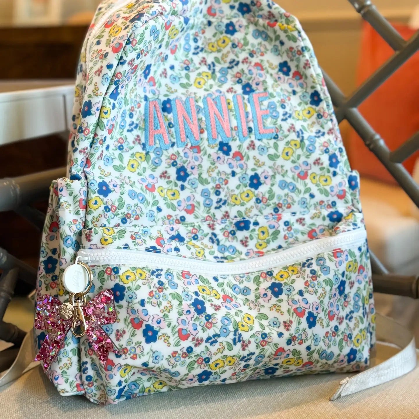 Pink + Silver Confetti Bow Keychain