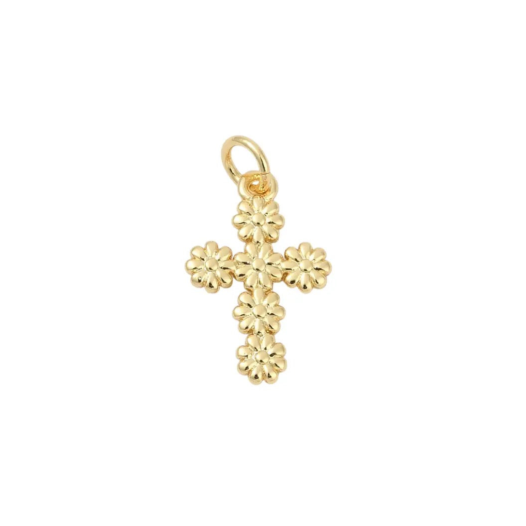 Gold Daisy Cross Charm