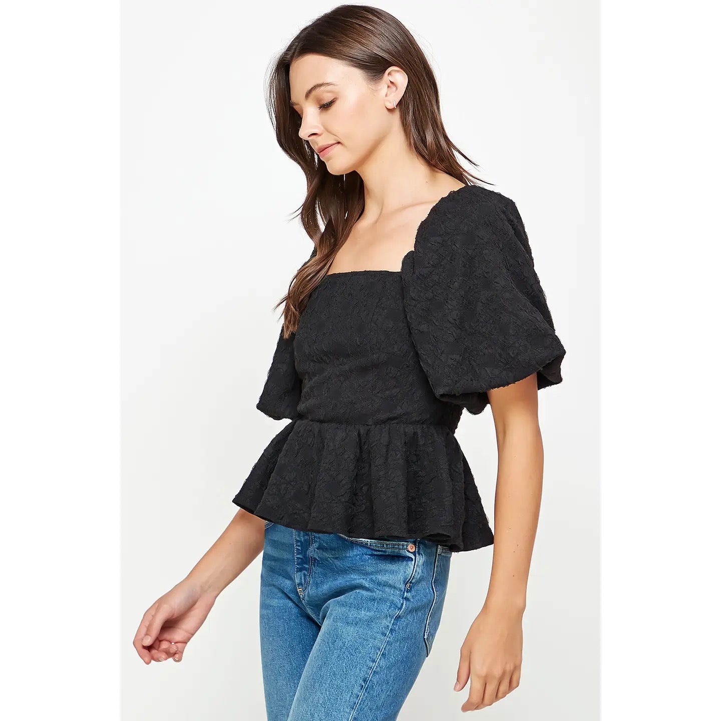 Balloon Sleeve Square Neck Top