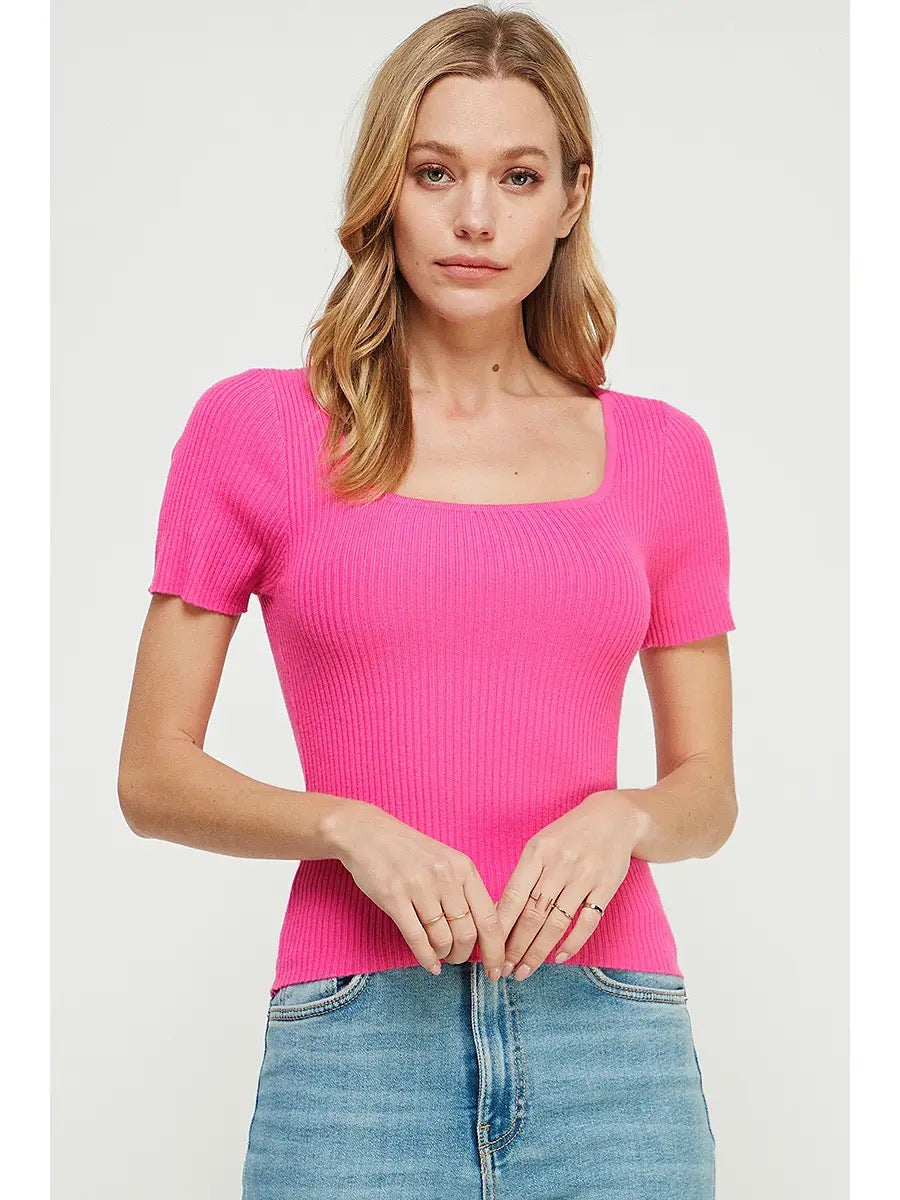 Square Neck Ribbed Fine Gauge Top