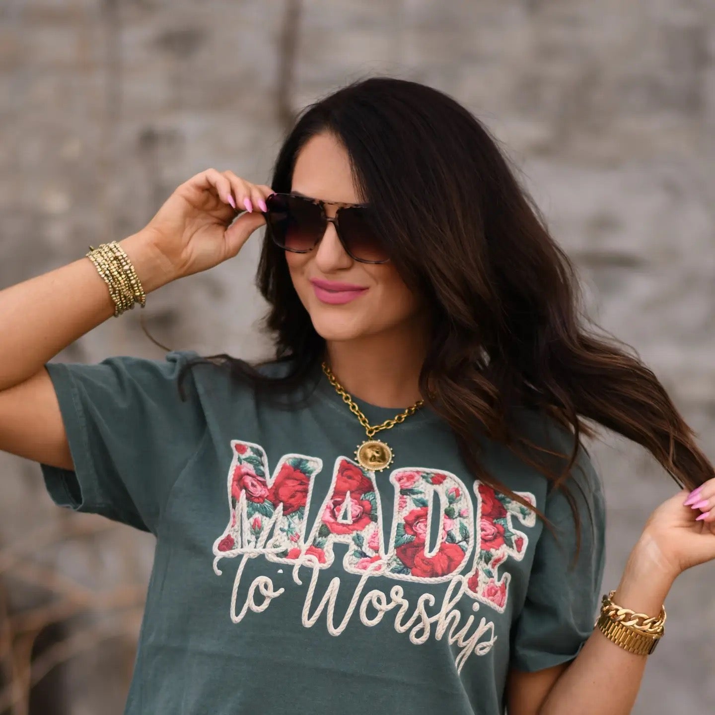 Made To Worship Floral Yarn Tee