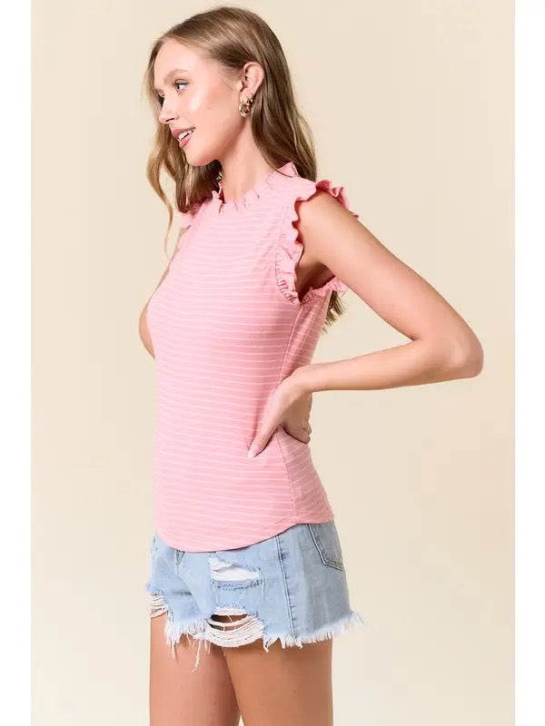 Peach Mock Neck Ruffle Tank