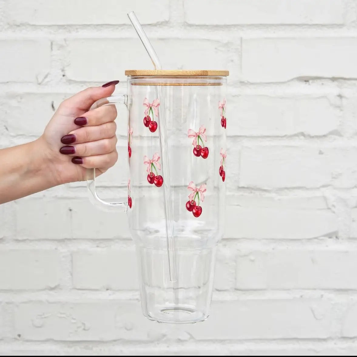 Vintage Cherry Bows 40oz Glass Tumbler