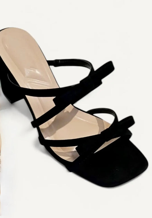 Black Double Bow with  Block Heel