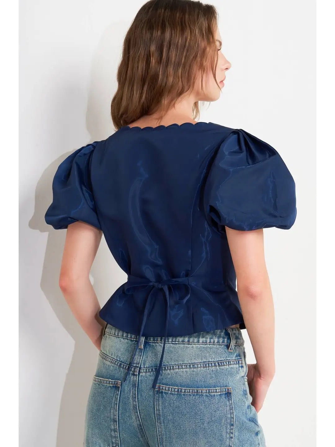 Navy Solid Top with Pearl Buttons