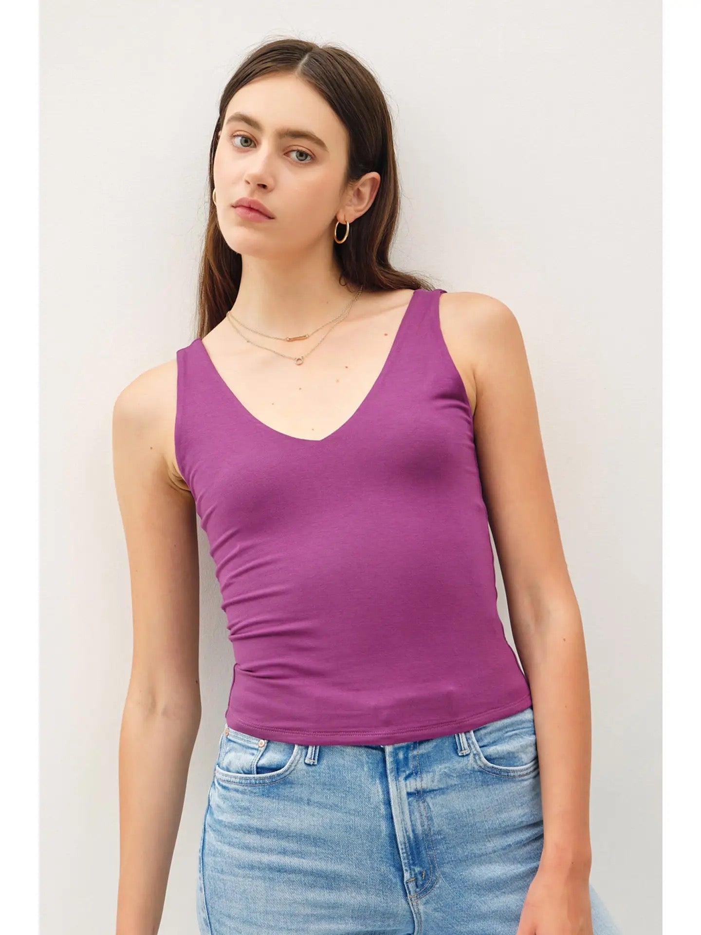 Purple V-Neck Jersey Tank