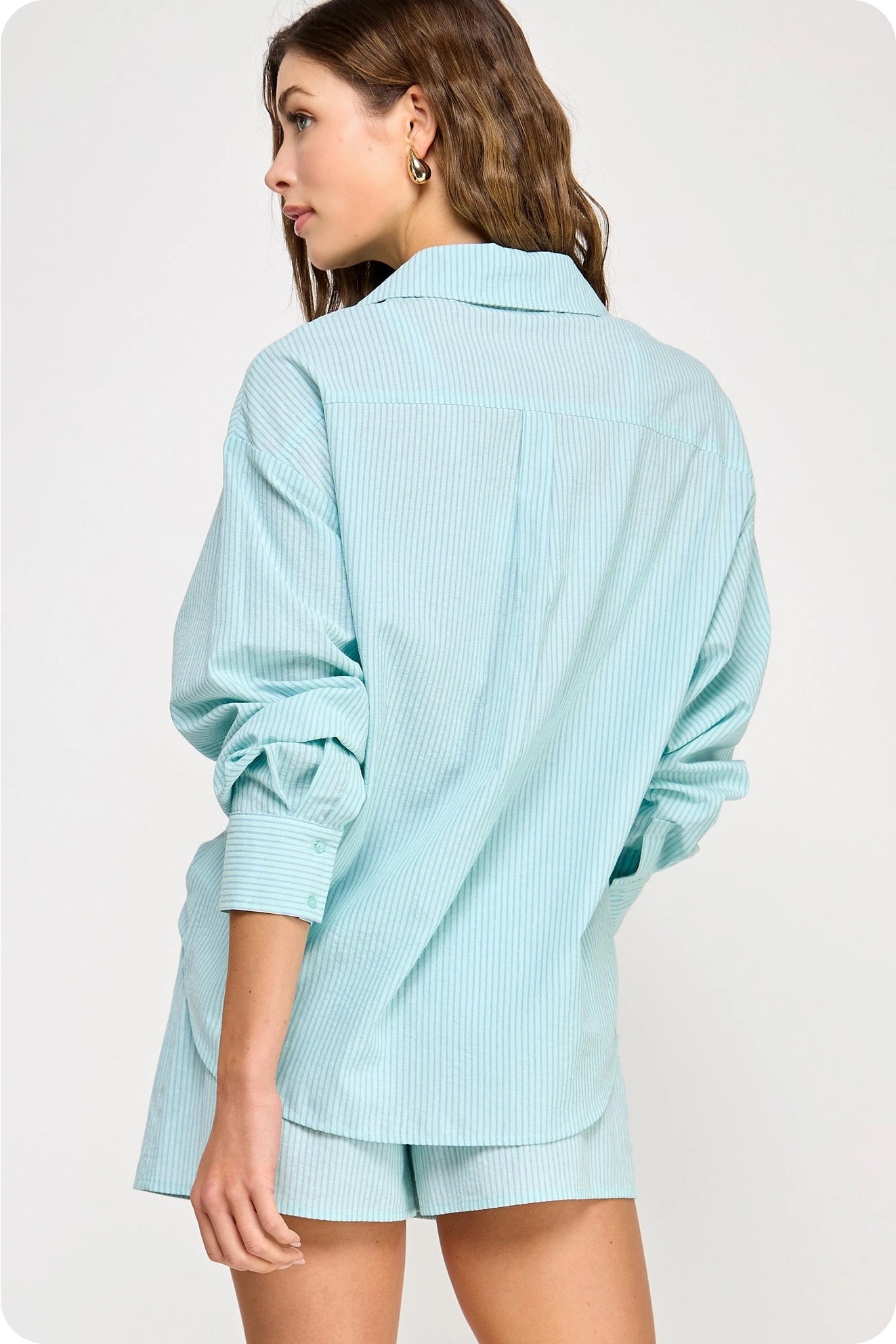 Aqua Oversized Stripe Cotton Poplin Top