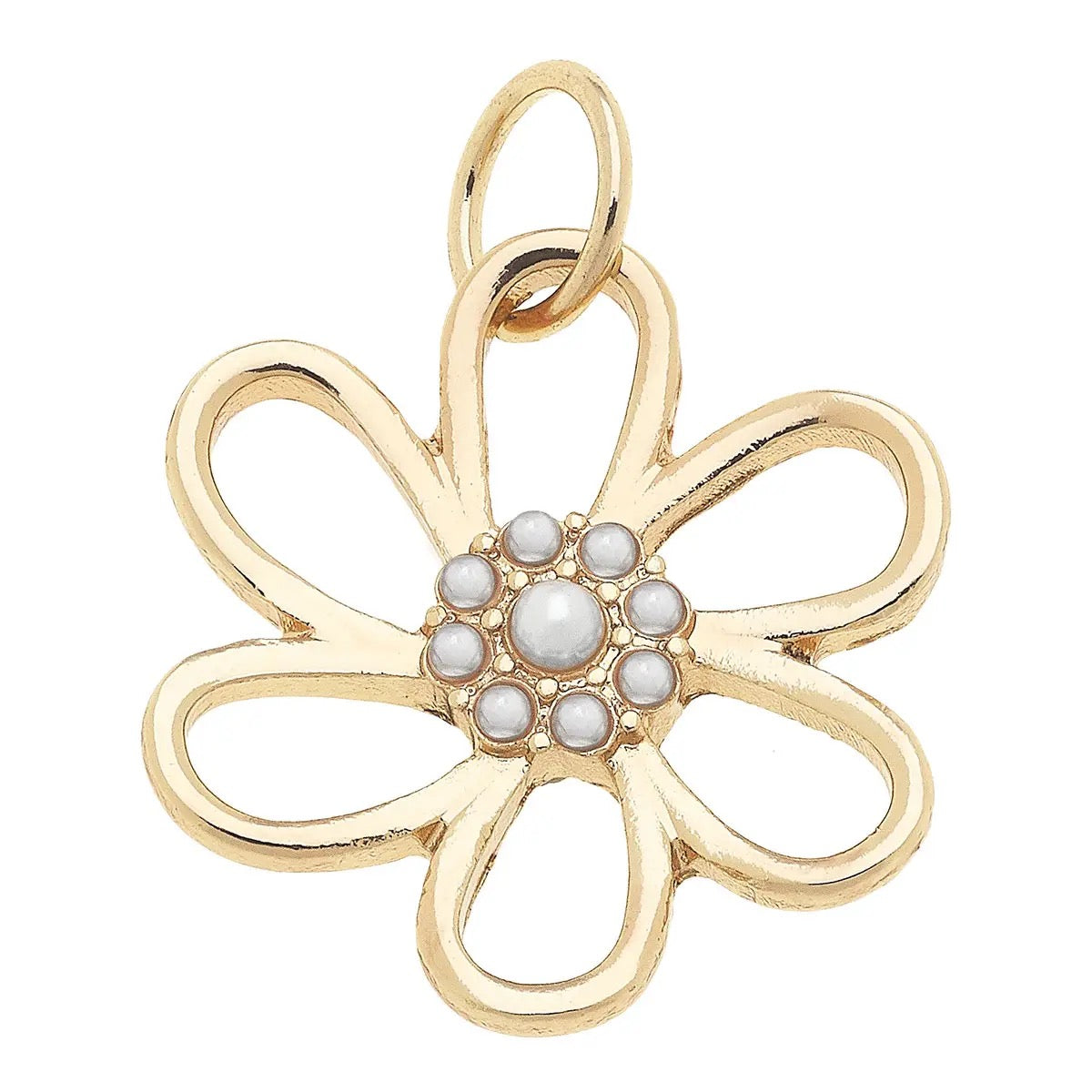 Pearl Center Stud Open Flower Charm Gold