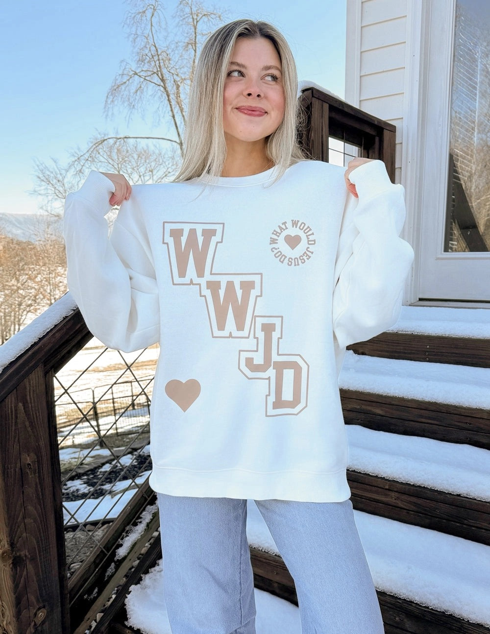 WWJD Varsity Crewneck Sweater