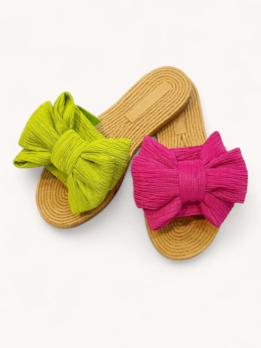 Hot Pink Bow Textured Sandal