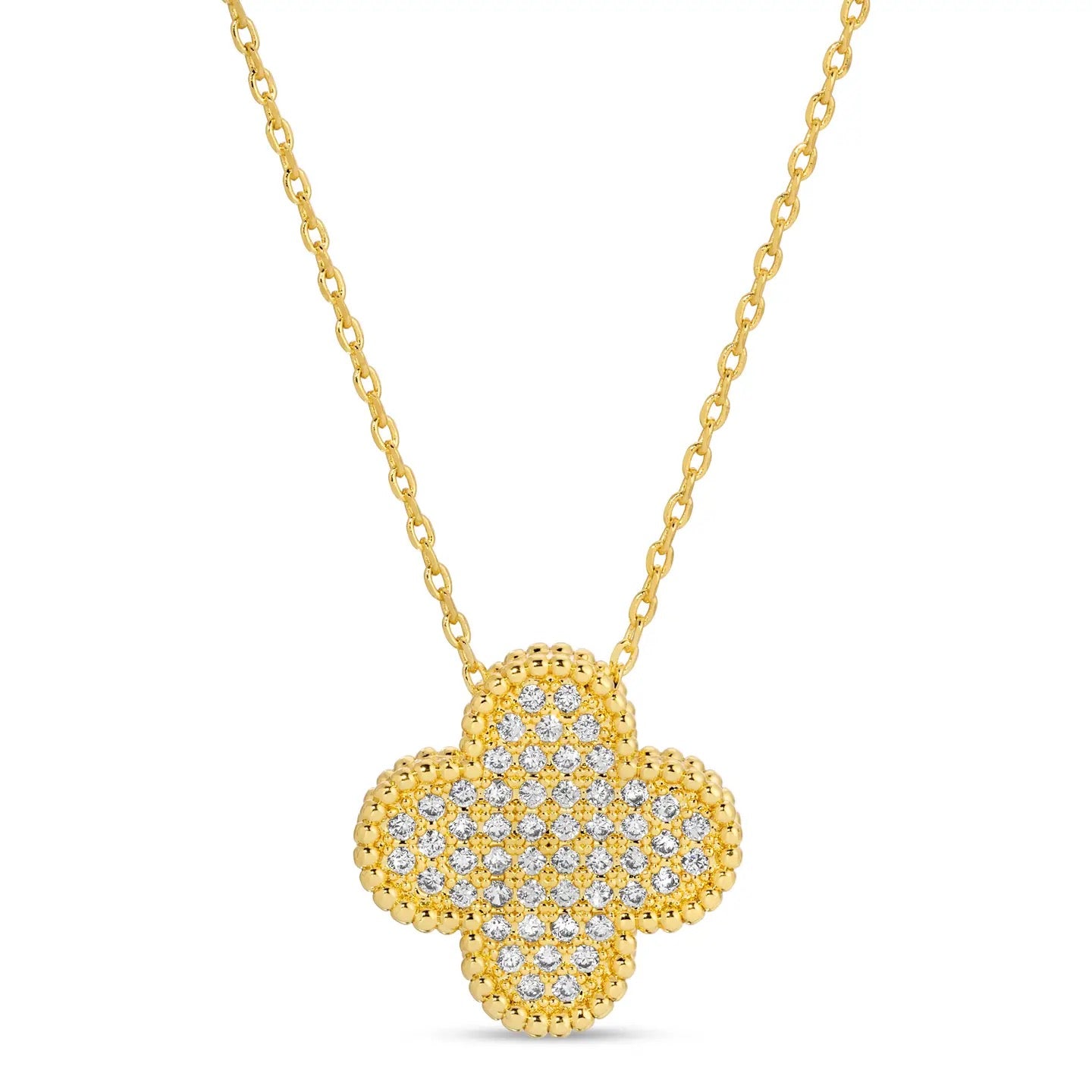 Splendid Iris Pave Quatrefoil Necklace