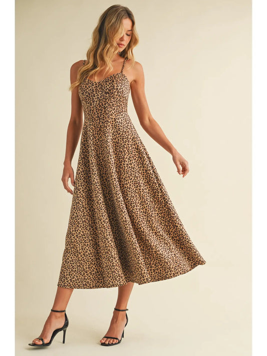 Leopard Suede Bustier Corset Mid Flare Dress