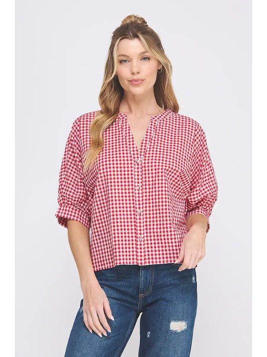 Red Gingham Cotten Blend Blouse