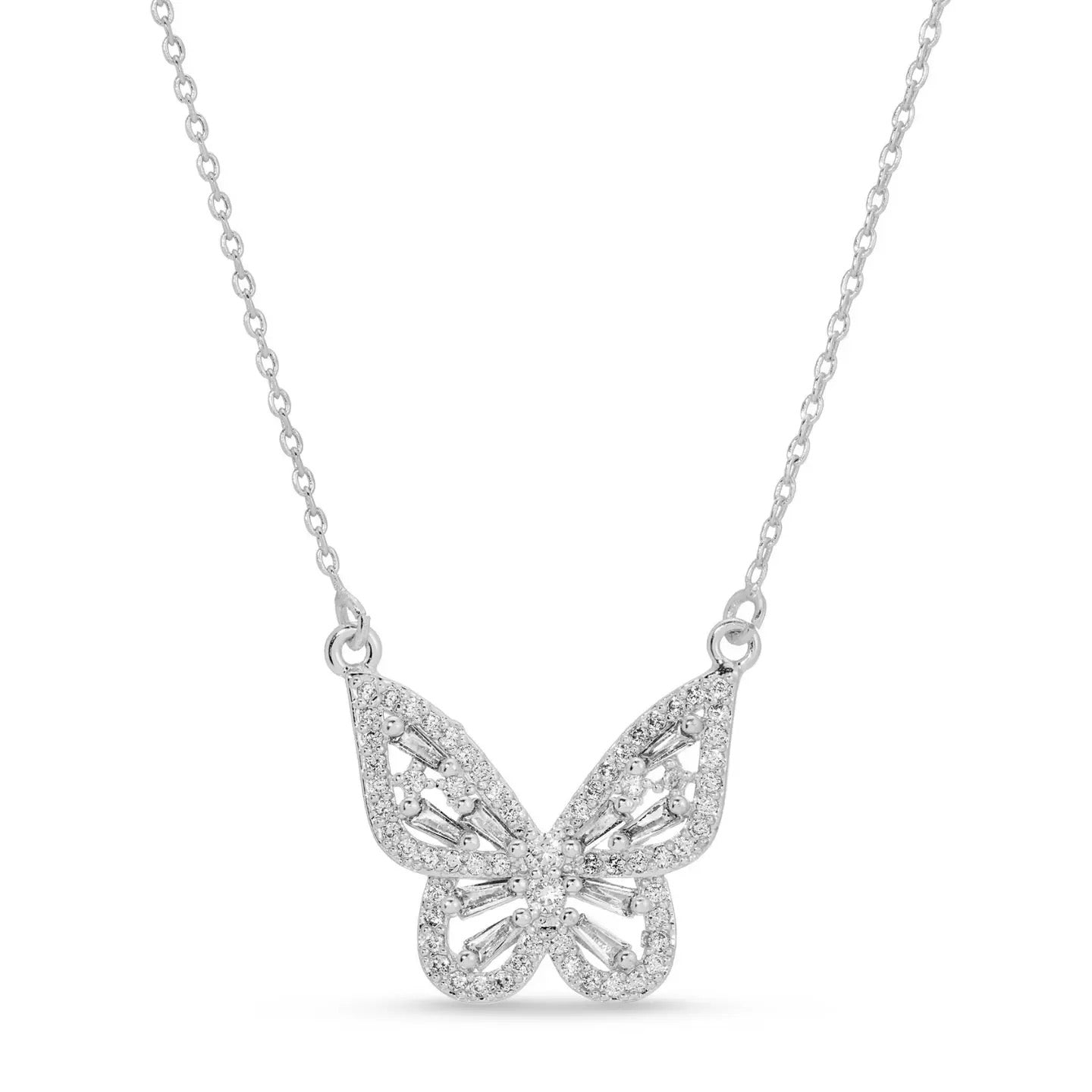 Splendid Iris Silver Butterfly Pendant Necklace