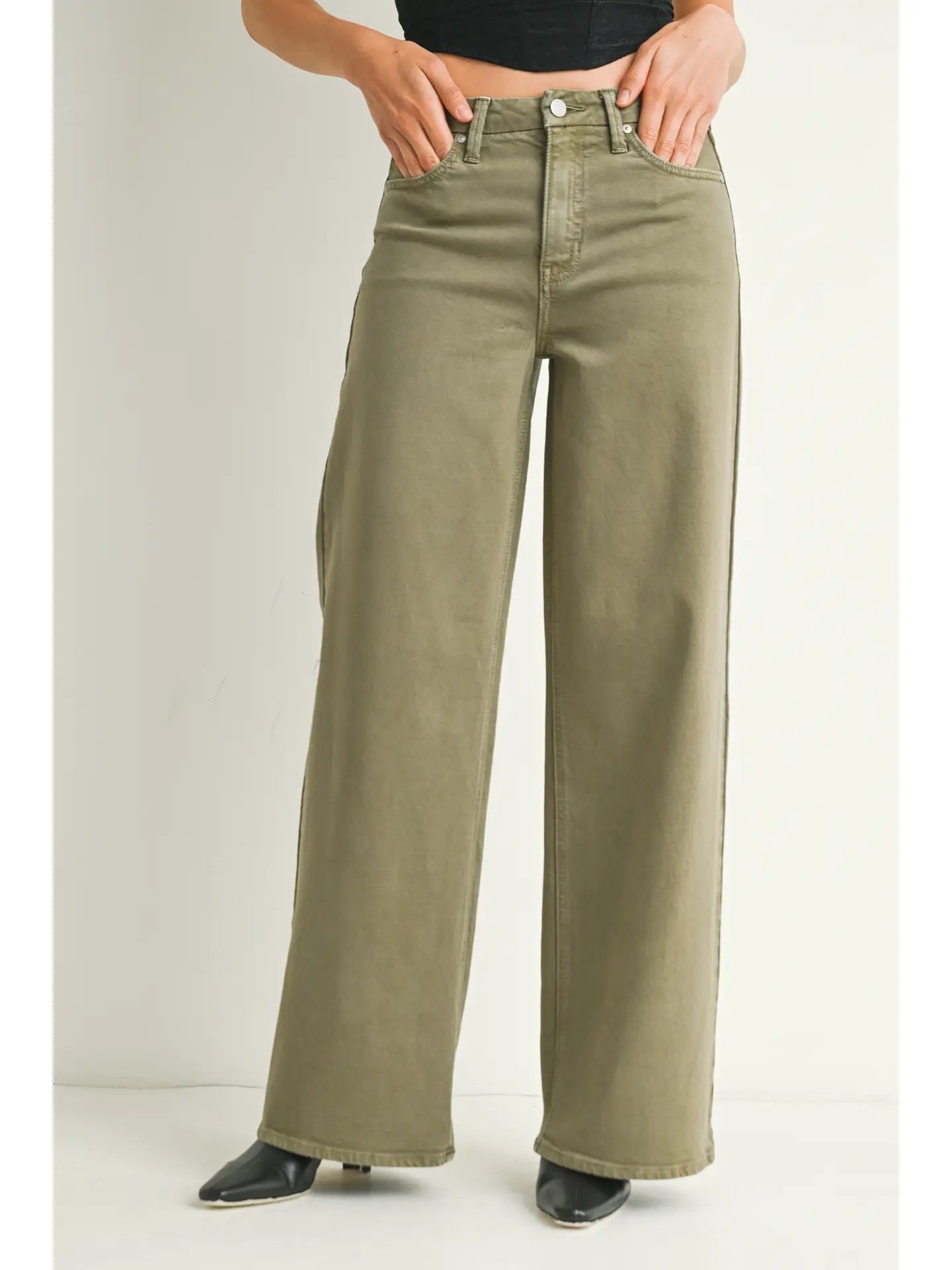 JBD Olive High Rise Palazzo Wide Leg