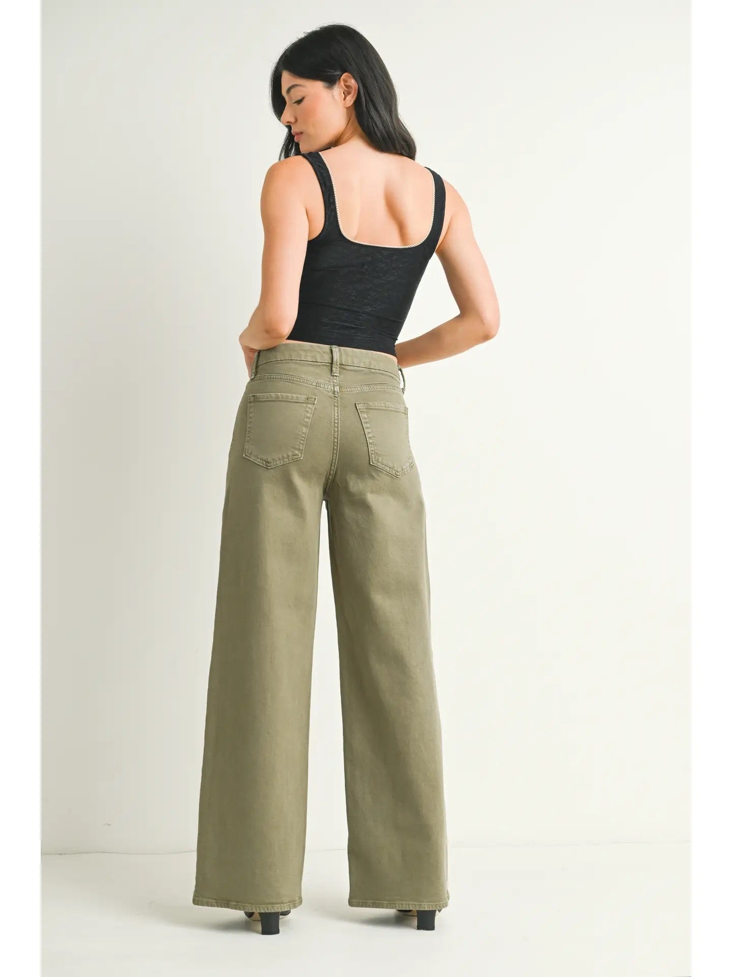 JBD Olive High Rise Palazzo Wide Leg
