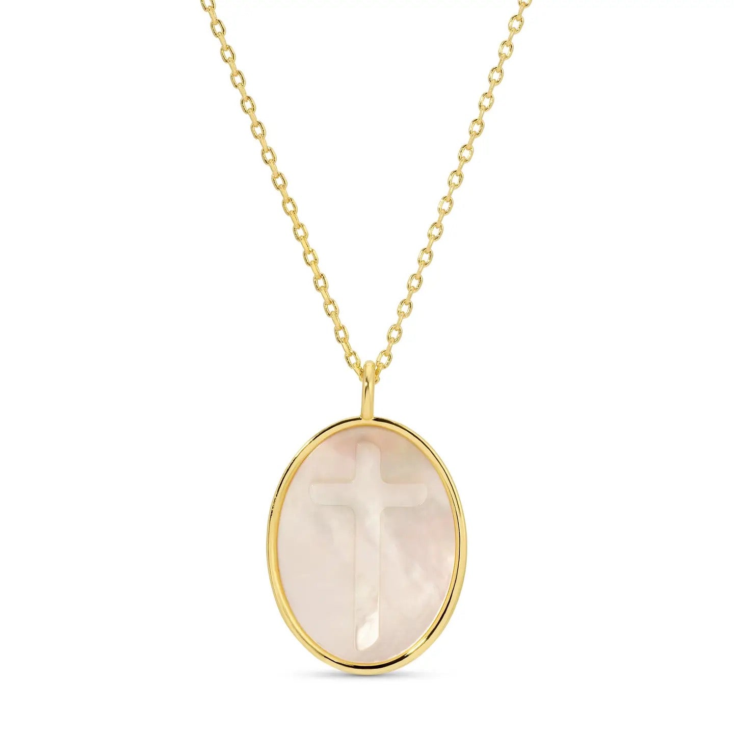 Splendid Iris Cross Etched Shell Pendant Necklace