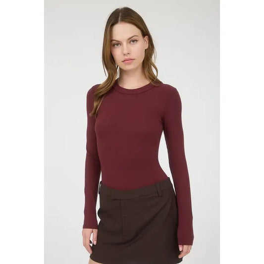 Round Neck Long Sleeve Ribbed Bodysuit