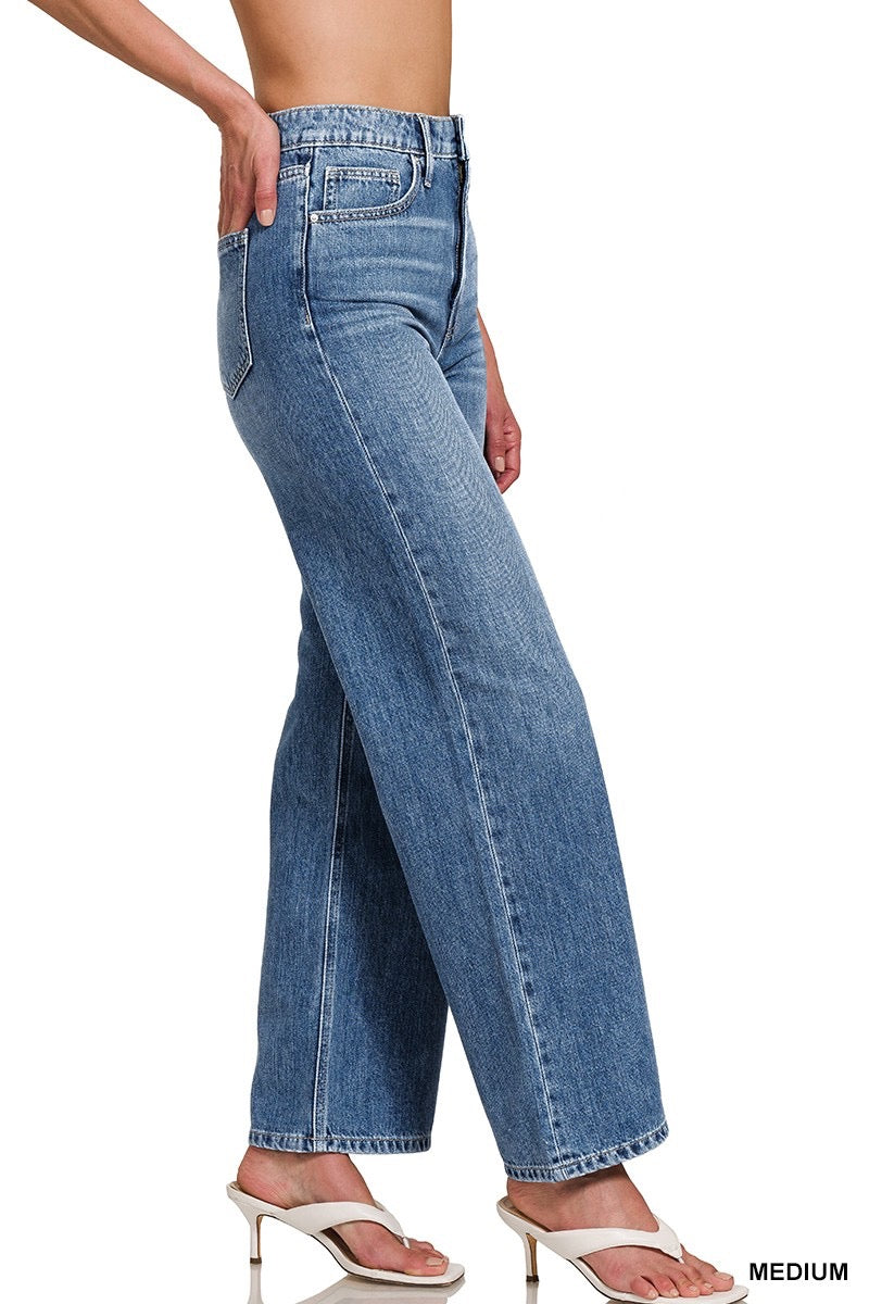 Medium Wash High Waist Straight Denim Jeans