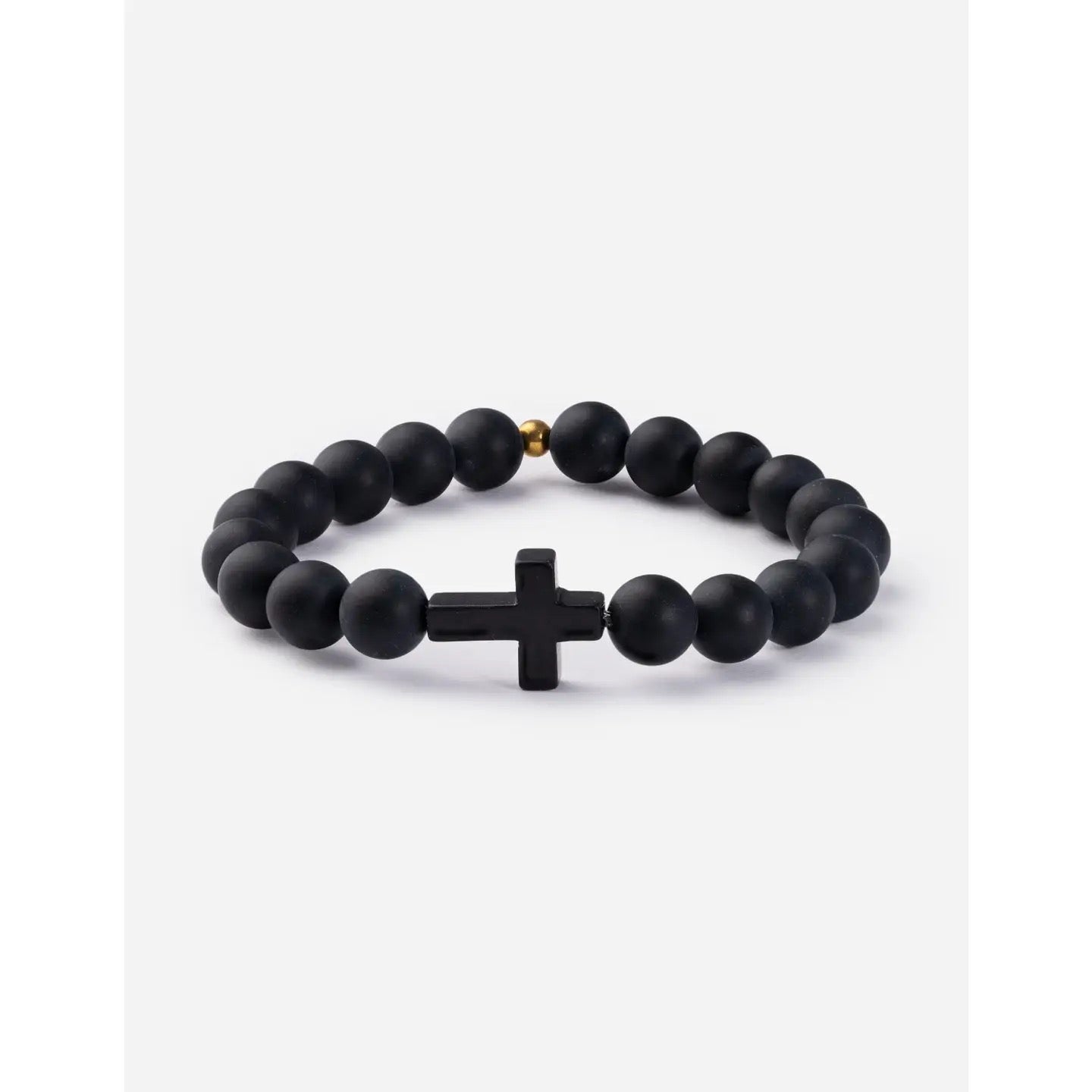 Classic Black Stone Cross Bracelet-Medium