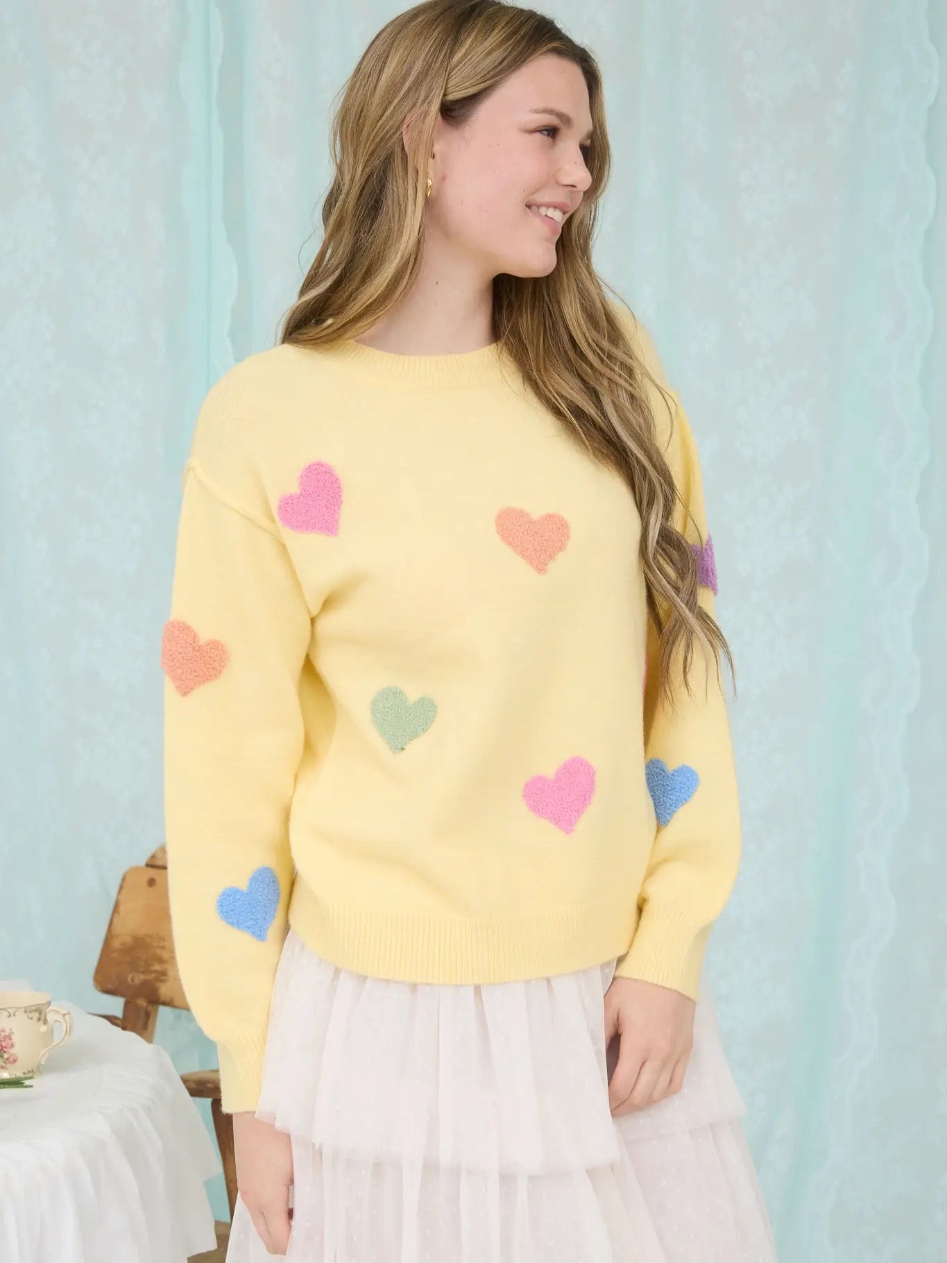 Yellow Multi Colored Heart Sweater
