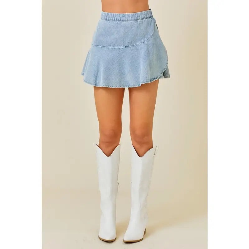 Ruffle Denim Mini Skort