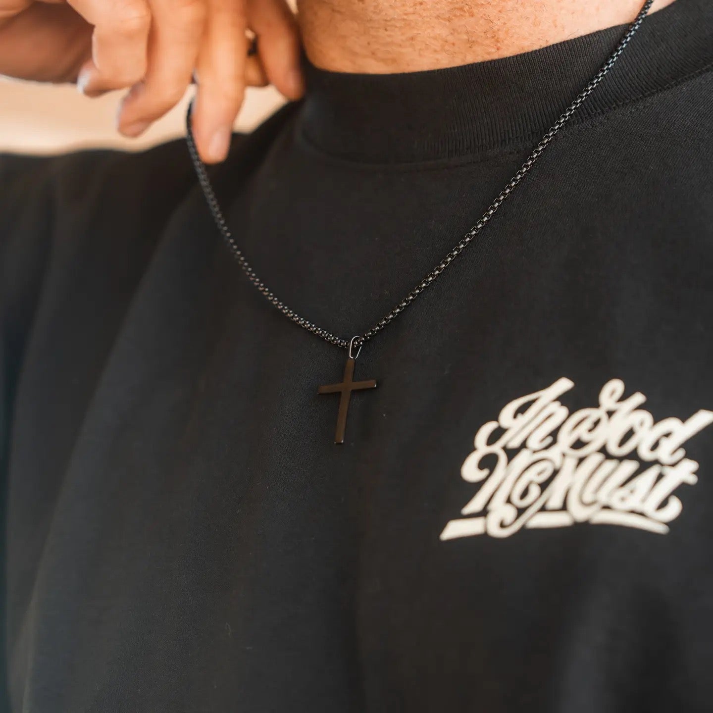 Men's Black Cross Stainless Steel Necklace