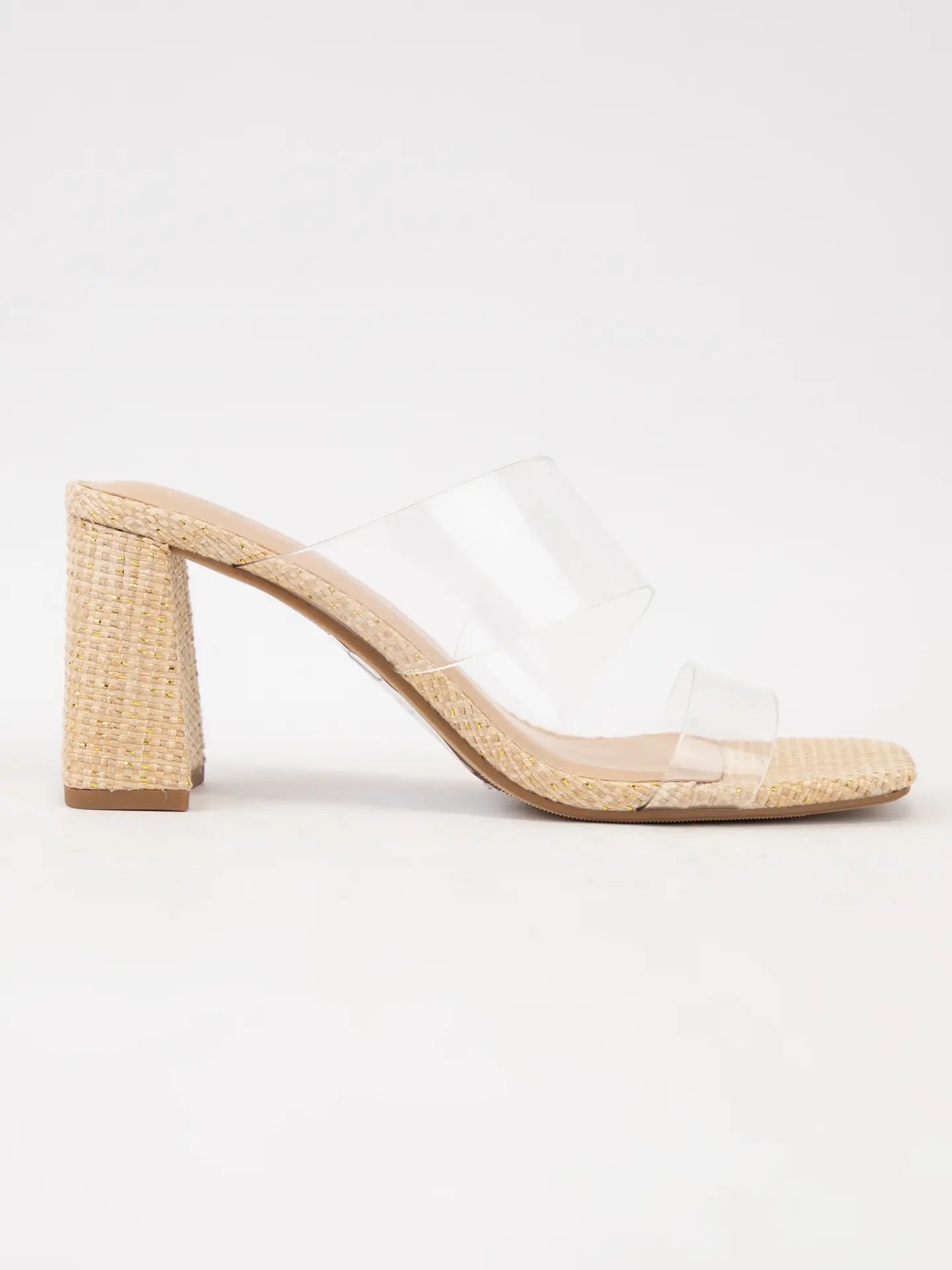Asymmetrical Clear Strap Mule Block Heels