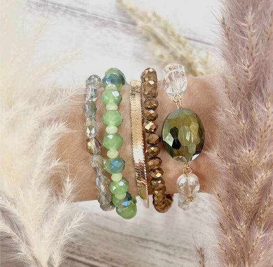Green & Gold Multi Strand Bracelet
