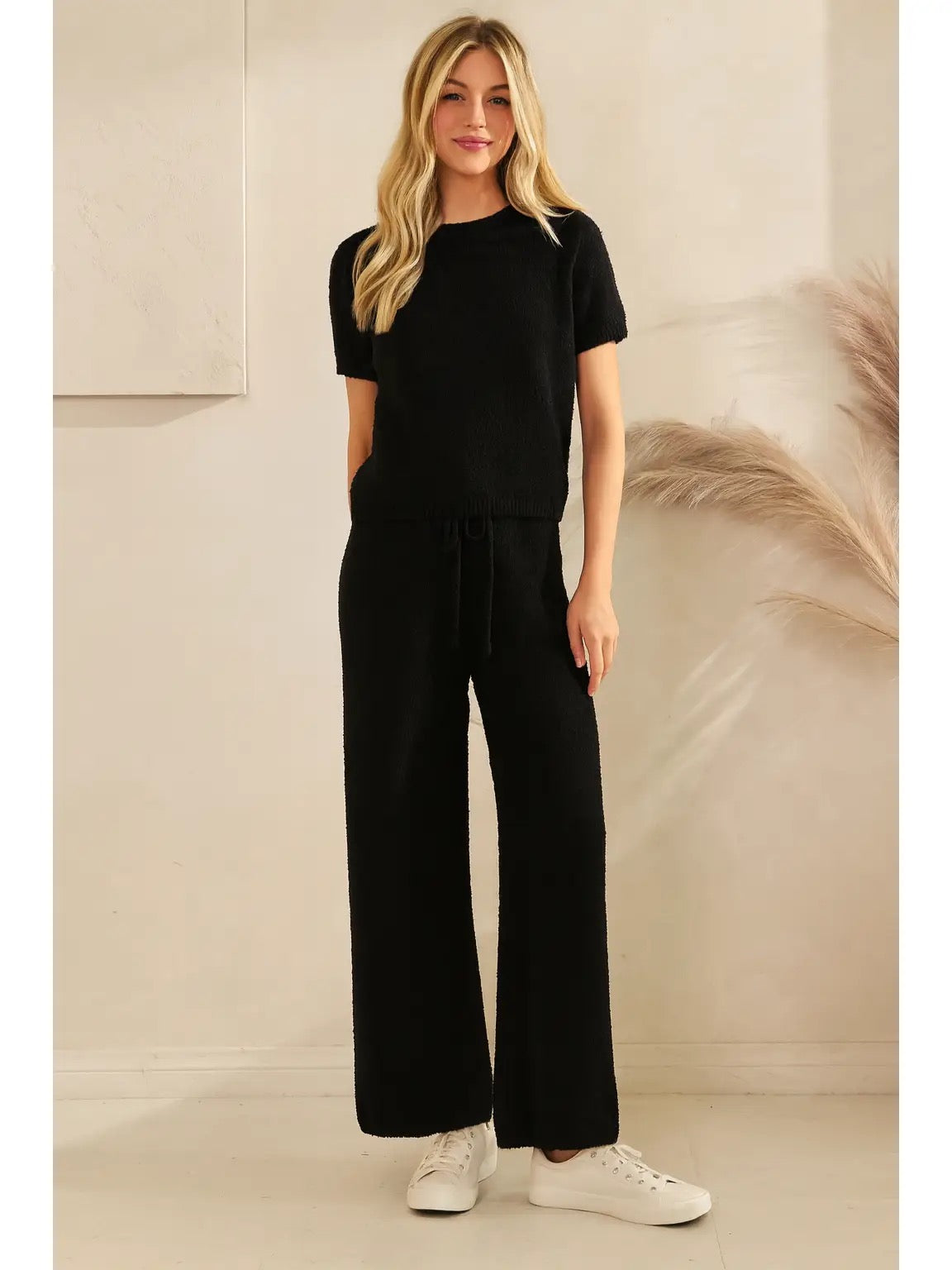 Cozy Knit Sweater Set-Black