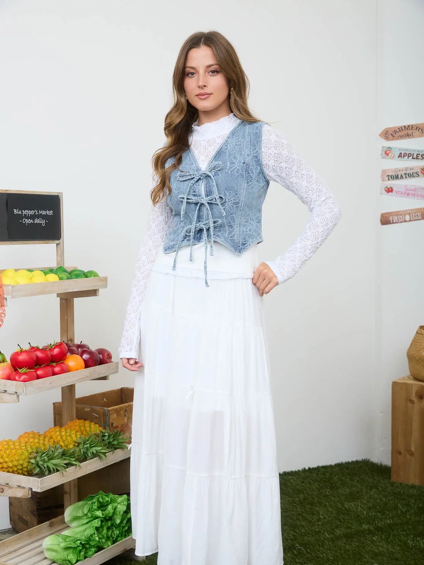 White Bow Detail High Waist Maxi Skirt