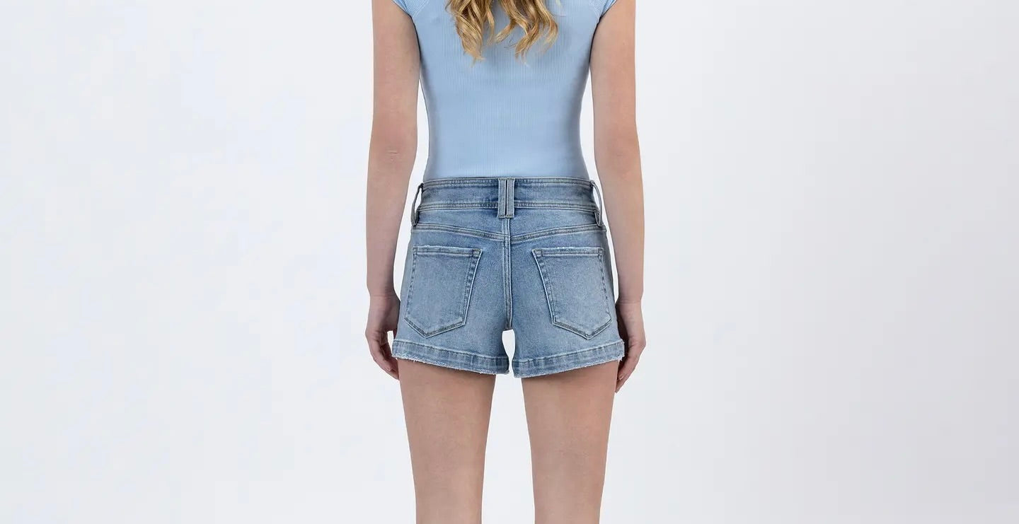 Vervet High Rise Finished Hem Denim Shorts