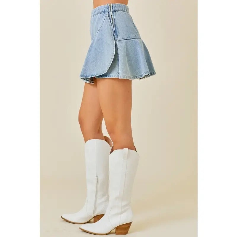 Ruffle Denim Mini Skort
