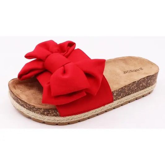 Platform Cork Ribbon Bow Sandal