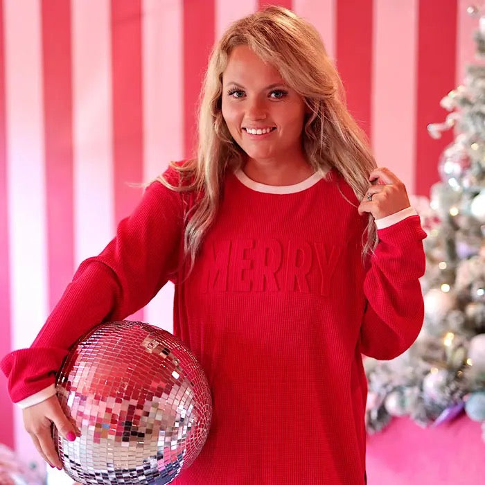Merry Embossed Side Slit Sweater