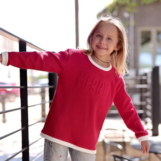 Youth Merry Embossed Side Slit Sweater