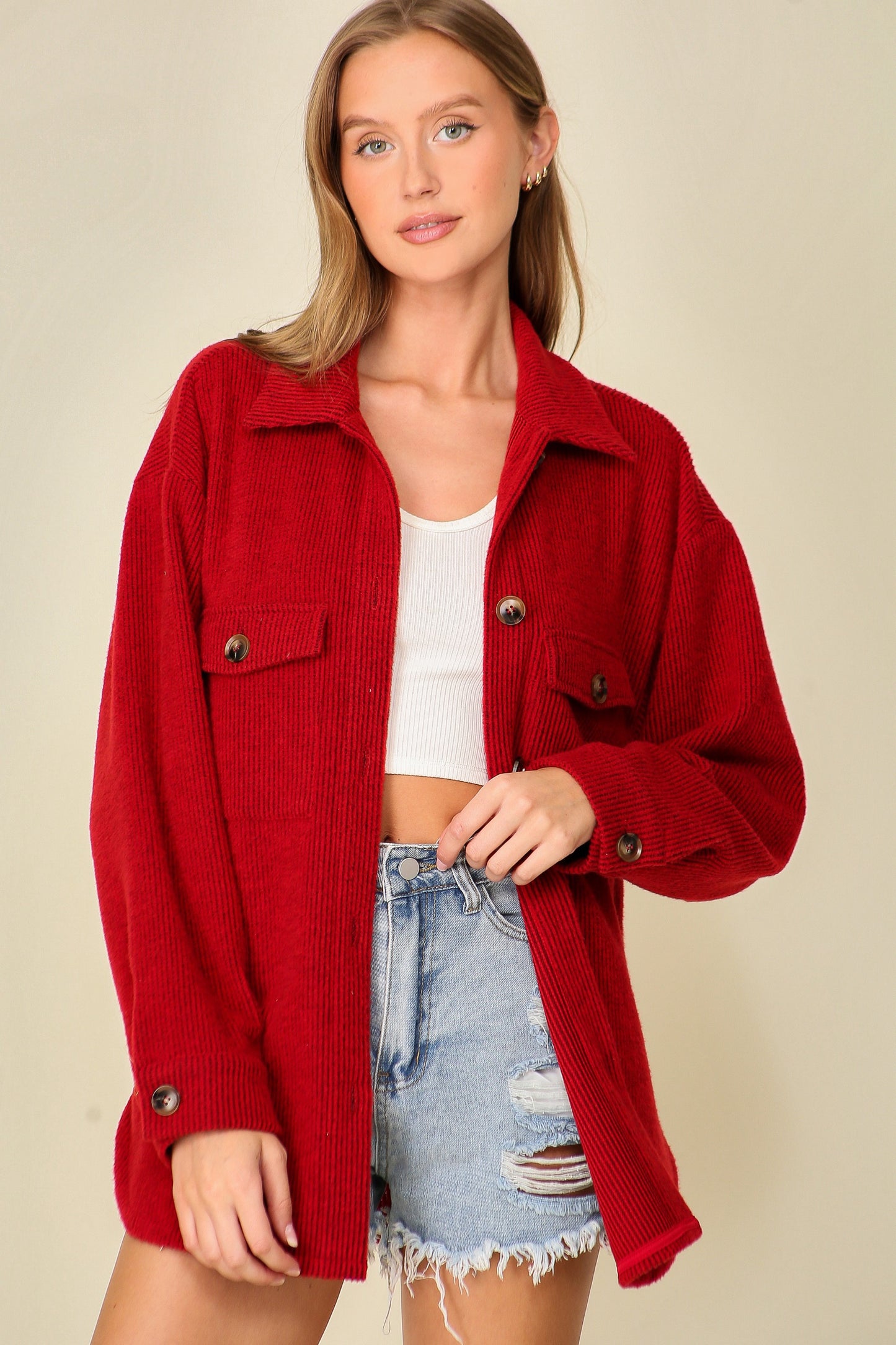 Brushed Waffle Oversized Shacket