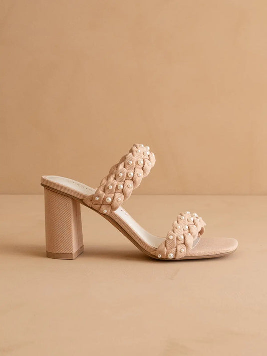 Apricot Braided Pearl Heels
