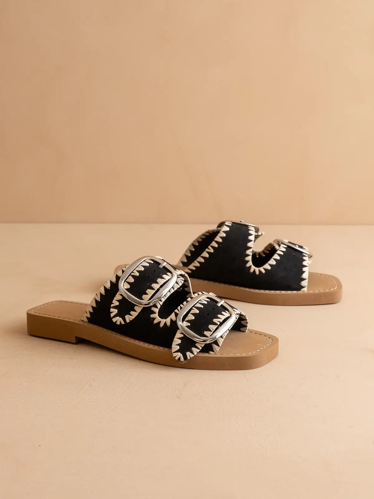 The Tivoli Black Double Buckle Sandal