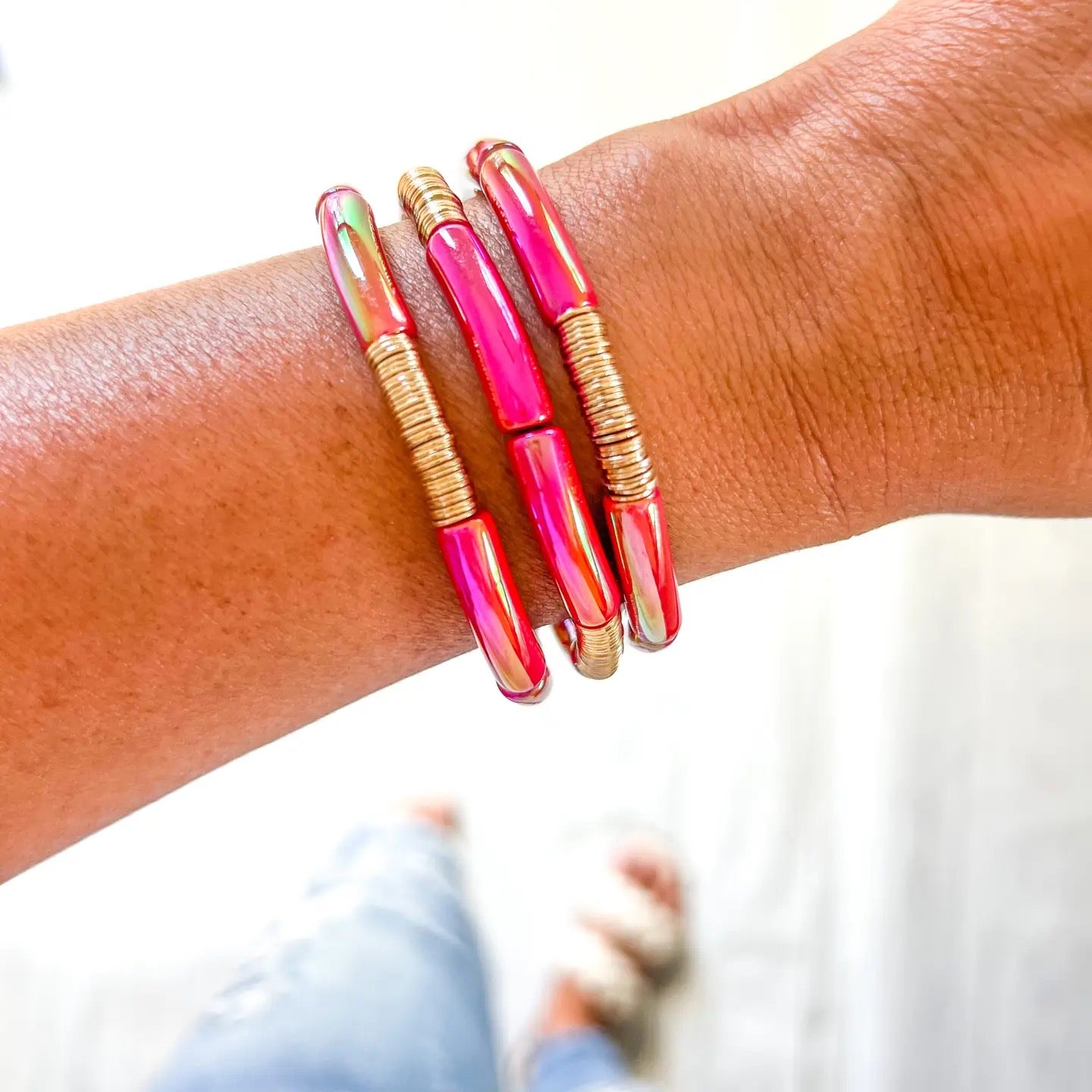 Small Metallic Pink Tube Bracelet