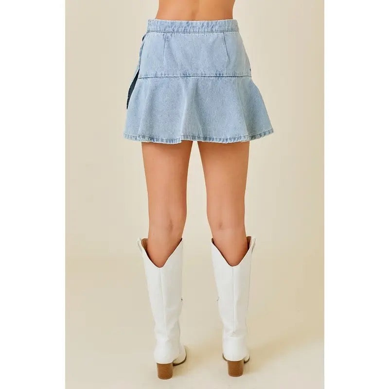 Ruffle Denim Mini Skort